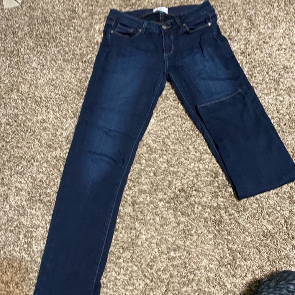 Dark wash Paige denim, no holes or rips.  Perfect for office attire.